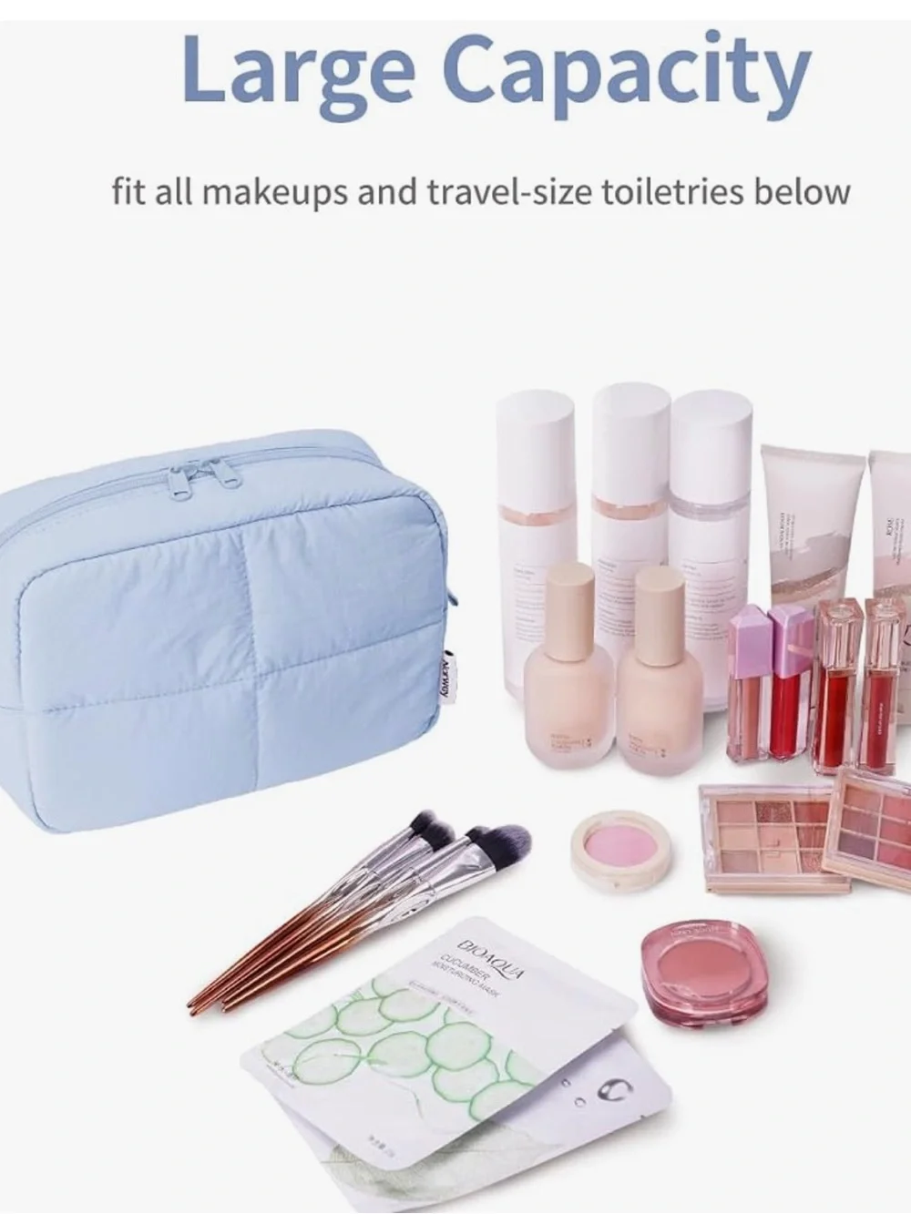 Quilted Puffer Makeup/Cosmetic/ Toiletry/ School Supplies Bag Blue NWT Travel